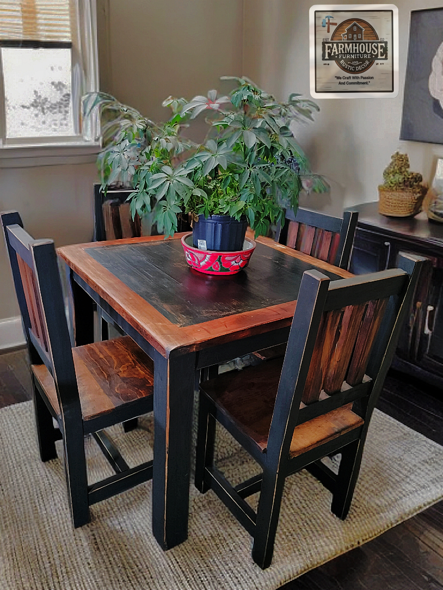 Black Wash Tall Sq 5pc Dining Set
