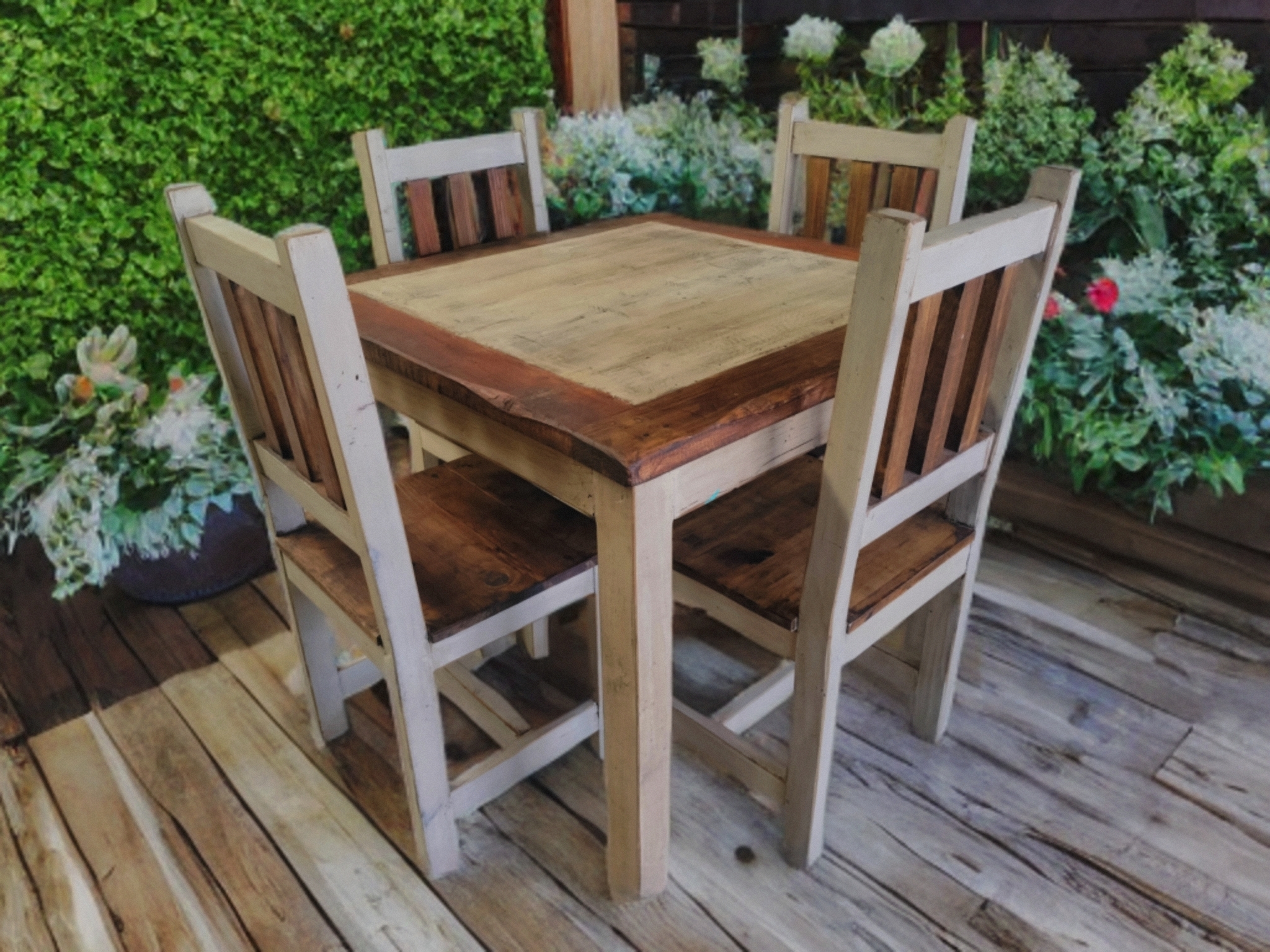 White Wash Square 5pc Dining Set