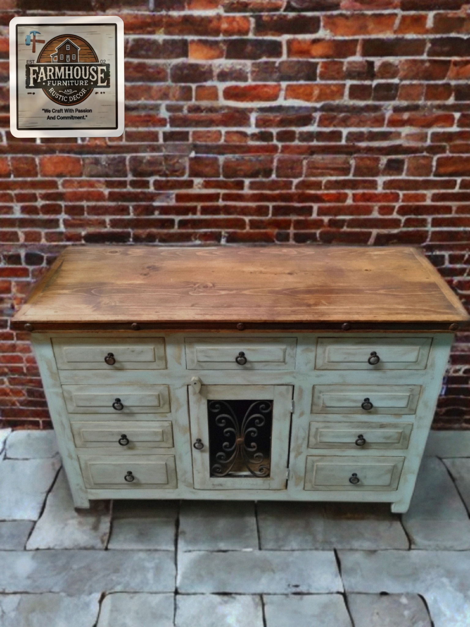 San Pablo - Farmhouse - Whitewash Handcrafted Vanity With Eight Drawers And One Door (55"L x 22"D x 36"H) Free Shipping - Image 4