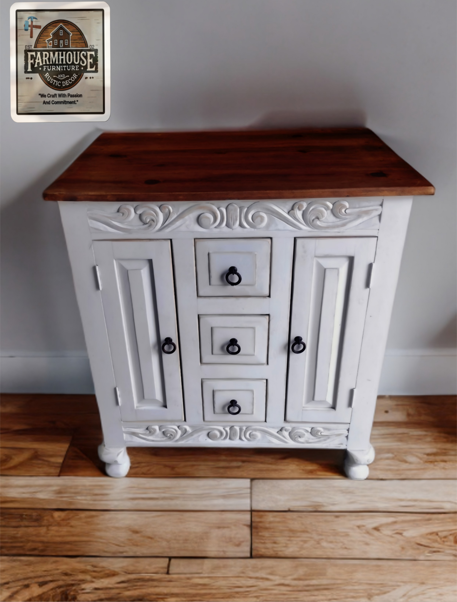 San Pedro - Whitewash Hand Carved Floral Sideboard (36" x 20" D x 34"H) - Free Shipping - Image 4