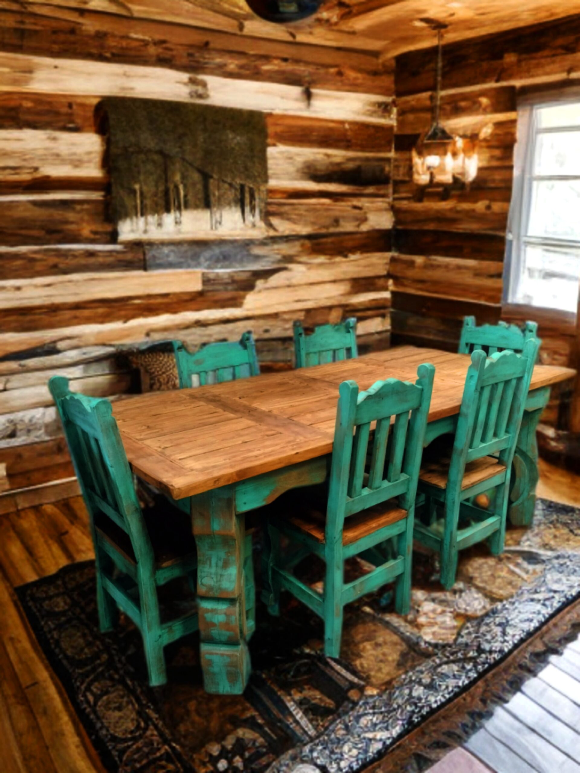 Handcrafted solid wood rustic dining set made in Mexico by Farmhouse Furniture & Rustic Decor