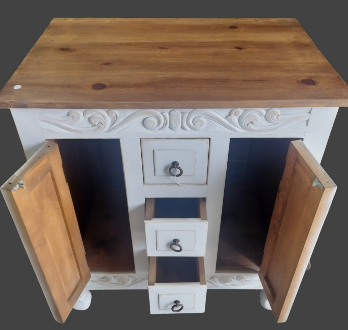 San Pedro - Whitewash Hand Carved Floral Sideboard (36" x 20" D x 34"H) - Free Shipping - Image 2