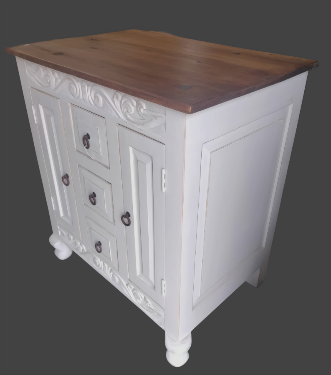 San Pedro - Whitewash Hand Carved Floral Sideboard (36" x 20" D x 34"H) - Free Shipping - Image 3