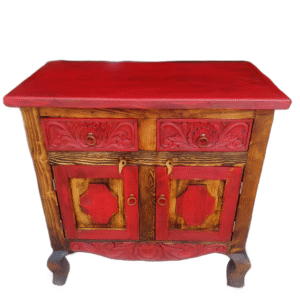 Hacienda Roja Red Hand-Carved Solid Wood Sideboard Buffet Cabinet Front View