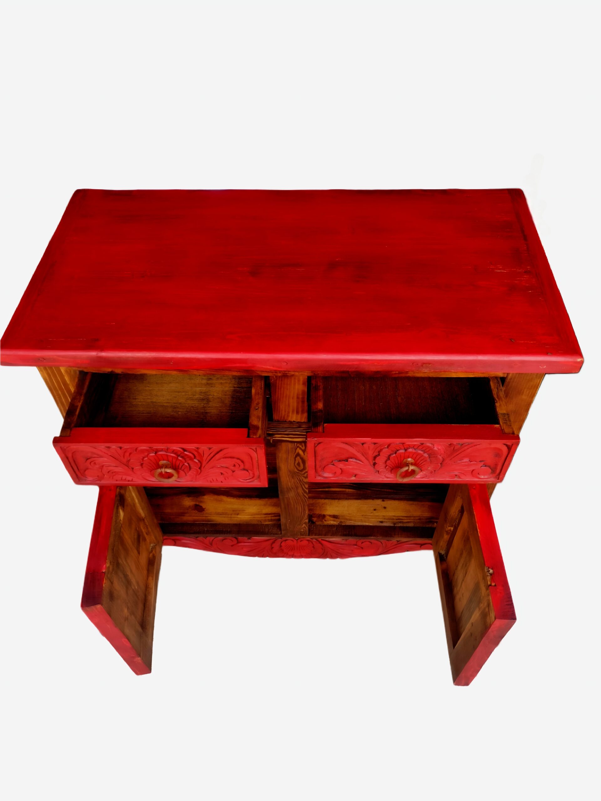 Top View Rustic Hacienda Red Solid Wood Sideboard Finish Detail